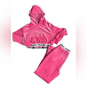 Playboy Pink Rhinestone Velour Tracksuit Set